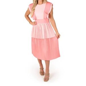 EMILY MCCARTHY Medium Pink Chloe Midi Dress NEW